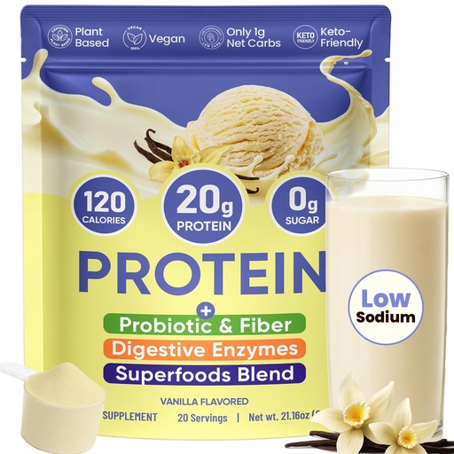 [BRSREC33BVYB6HQU] Venture Pal Vegan Protein Powder, 20g Plant Protein, 9B CFU Probiotics, Prebiotic Fiber, Superfood & Enzymes, Easy to Digest -Low in Sodium | Keto | Gluten & Dairy Free | Non-GMO| Vanilla, 20 Servings
