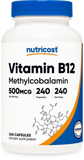 [BRSRGBQ3DN7BG2TK] Nutricost Vitamin B12 Supplement (500mcg) 240 Capsules, Methylcobalamin | Vegan, GMO-Free, Gluten-Free