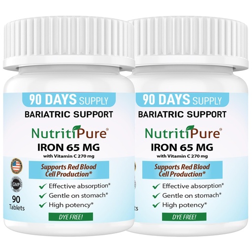 [BRSW2AIRCEDWEGQY] Carbonyl Iron Tablet 65 mg with 270 mg Vitamin C |180 Days Supply | for Women/Men | High Potency Bariatric Vitamins for WLS Patients Including Gastric Bypass | Dye Free (2)