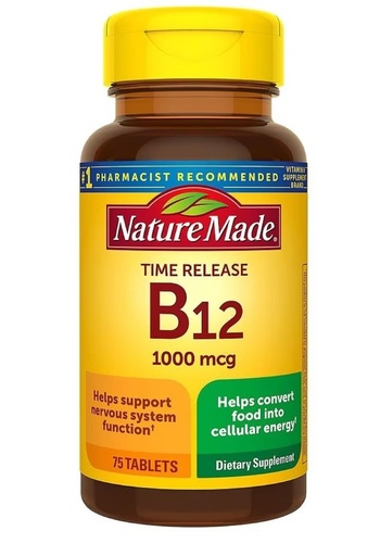 [BRSRO2YROQBAGAY3] Nature Made Vitamin B12 1000 mcg, Dietary Supplement for Energy Metabolism Support- Time Release- 75 Tablets,