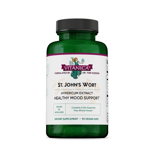 [BRSWIYQPB55WMAL2] Vitanica St. John's Wort Capsules - Non-GMO Potent 0.3% (900mcg) Hypericin, Saint Johns Wort for Mood, Emotional & PMS Support, Vegan Supplement, 90 Count (St. John's Wort)