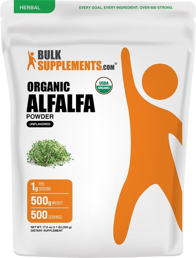 [BRSWKHY4PN5BMCIY] BulkSupplements.com Organic Alfalfa Grass Powder - Alfalfa Supplement, Green Superfood Powder - Vegan & Gluten Free, 5g per Serving, 500g (1.1 lbs) (Pack of 1)