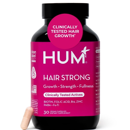 [BRSRAED3CIHAYEI7] HUM Hair Strong Daily Hair Growth Supplement with Biotin, Zinc, Vitamin B12 to Support Growth, Folic Acid & Vitamin B12 Vitamins for Healthy Hair Support for Women and Men, 30 Vegan Capsules