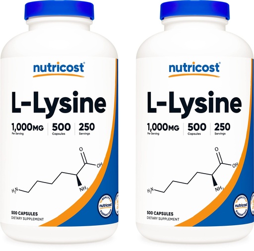 [BRSWKEI7OIHREDLK] Nutricost L-Lysine 500mg (1000mg Serving), 500 Capsules (2 Bottles)