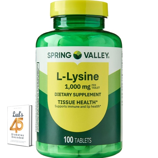 [BRSRAYL2CANGEHQ2] Spring Valley L-Lysine 1000mg Tablets, 100 Count | Essential Amino Acid Supplement for Daily Wellness + Luall’s Free Digital eBook