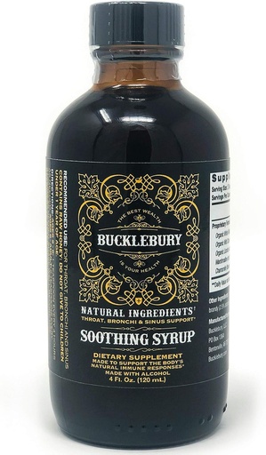 [BRSWGAT3OQBQAELF] BUCKLEBURY Soothing Herbal Syrup - Horní respirační podpora, Původní Premium Herbal Vše v jednom dodatku pro Sinus, Bronchi, Hrdlo a Respirační podpora - 4oz
