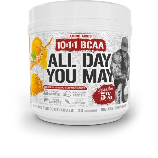 [BRSW2HTQCUAQ2ALO] 5% Nutrition Rich Piana AllDayYouMay BCAA Powder | Premium Intra & Post Workout Amino Acids, Hydration, Endurance, Muscle Recovery, Joint & Liver Support | 15.87 oz, 30 Servings (Push Pop)