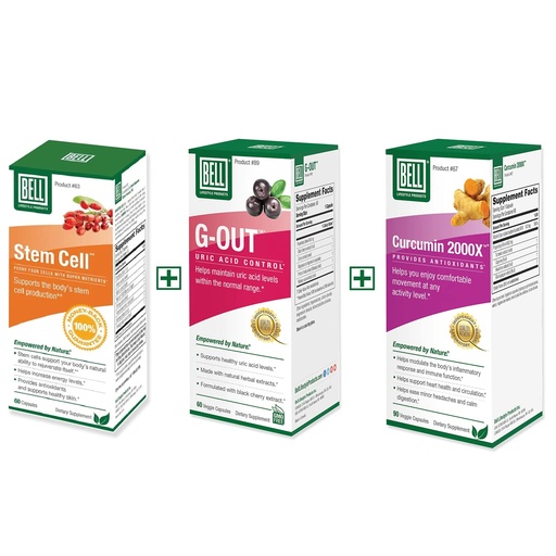 [BRSRMAQROABAGHTV] Bell Bundle – Turmeric Curcumin with Black Pepper 2000X, Stem Cell Supplements, G-Out Uric Acid Cleanse– 25 Years Around The World, Sold Directly by The Manufacturer