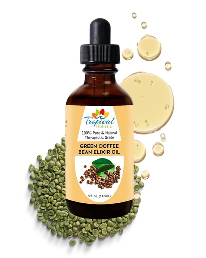 [BRSWKHDZPMEA4DIV] Tropical Holistic Green Coffee Bean Elixir Oil, 4 oz – Coffee Body Oil Blend with Grapeseed, Sweet Almond & Hemp Oil – Moisturizing Massage Oil for Soft Skin