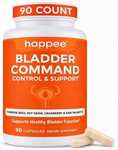 [BRSREAALOQNB42T6] Happee Bladder Control Supplement for Women & Men - Pumpkin Seed Extract, Soy Germ, Saw Palmetto & Cranberry - Bladder Support for Urinary Frequency, Leaks & Urgency - 90 Capsules