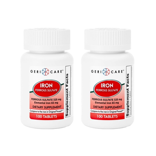 [BRSROBQ5DMPAYFDA] GeriCare Ferrous Sulfate Tablets 325mg, Elemental Iron 65 mg High Potency Iron Supplement | Dietary Supplement 100 Count. (Pack of 2)
