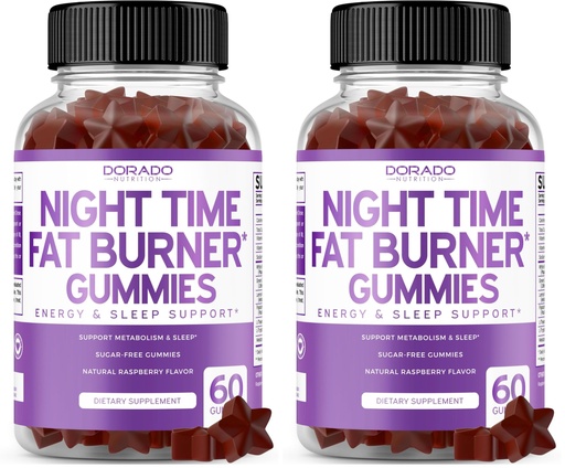 [BRSREALYAAGRGG3H] Night Time Fat Burner Gummies (60 Count) Weight Loss & Metabolism - Sugar-Free - Delicious Raspberry Flavored Melatonin Supplement Gummies - Vegan Safe - Third Party Tested - Made in USA (Pack of 2)