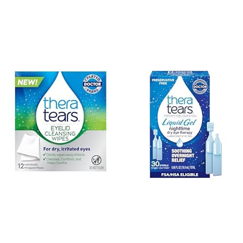 [BRSRYYYTCMIR43D6] TheraTears Eyelid Cleansing Wipes & Liquid Gel Nighttime Eye Drops – 12 Individually Wrapped Wipes & 30 Single-Use Vials