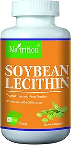 [BRSROFITCECQE3LX] Na'trition Soybean Lecithin 1200mg, 200 Easy Swallow Softgels, 2 Month Supply