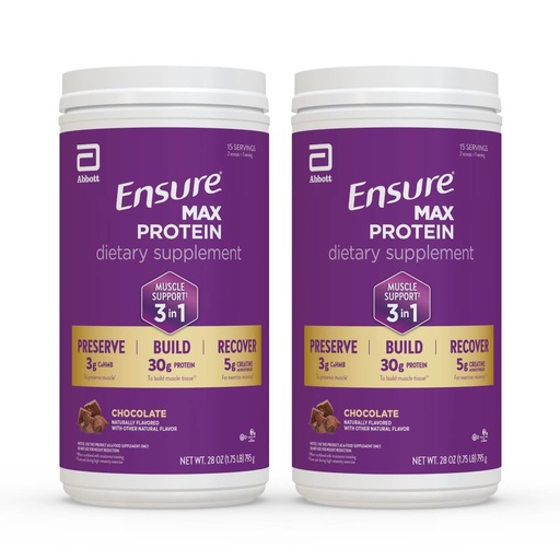 [BRSRYYACOEIRGHI6] Ensure Max Protein Powder 3-in-1 Muscle Support*, Chocolate, 28oz, 2 Pack