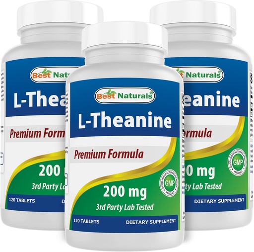 [BRSW2AYRCB7GK3DG] Best Naturals L-Theanine 200mg per Tablet (400mg per 2 Tablets) - Promotes Relaxation Without Drowsiness - 120 Vegetarian Tablets - (120 Count (Pack of 3))