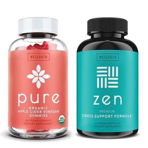 [BRSRA2YBDN5BO3IU] WellPath Pure Apple Cider Vinegar with Mother Gummies & Zen Mood Support Supplements Bundle - Detox & Calm Energy Combination, Vegan, 60 Cts Each