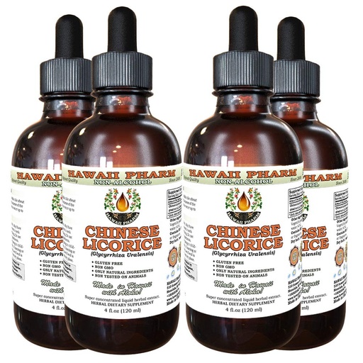 [BRSWKEYHOYORE2DK] Hawaii Pharm Chinese Licorice Alcohol-Free Liquid Extract, Chinese Licorice (Glycyrrhiza Uralensis) Root Glycerite Natural Herbal Supplement 4x4 oz