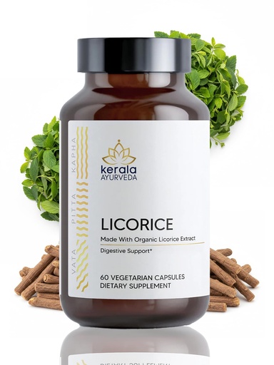 [BRSW2YYQCN5WE3TV] Kerala Ayurveda Licorice Root Herbal Supplement 375mg (60 Vegetarian Capsules) | Promotes Digestive Health, Acid Reflux Relief & Immune Support | Natural Antacid for GERD Relief | Prop 65 Compliant