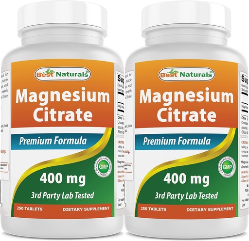 [BRSRMGAPBZ5BS3LX] Best Naturals Magnesium Citrate (Citrato de Magnesio) 400mg 250 Tablets (400 mg of Elemental Magnesium per 2 Tablets) (2)