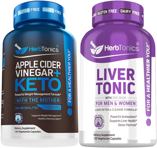 [BRSRM23RO5YGE3YV] Herbtonics Apple Cider Vinegar Capsules Plus Keto BHB | Fat Burner & Weight Loss Supplement for Women & Men - Liver Cleanse Detox & Repair Formula with Milk Thistle Artichoke and 24 Herbs Liver Health
