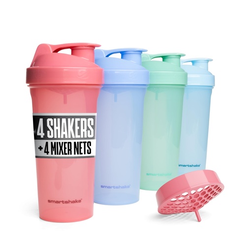 [BRSRGHYRCEHRS3DZ] Smartshake Lite 4 Pack 800 ml/27 oz Protein Shaker Bottle | Silent Mixing, Leak-Proof Shaker Bottle | Shaker Cups For Protein Shakes | Gym Shaker Bottle | Durable, BPA-Free, Dishwasher Safe | Pastel