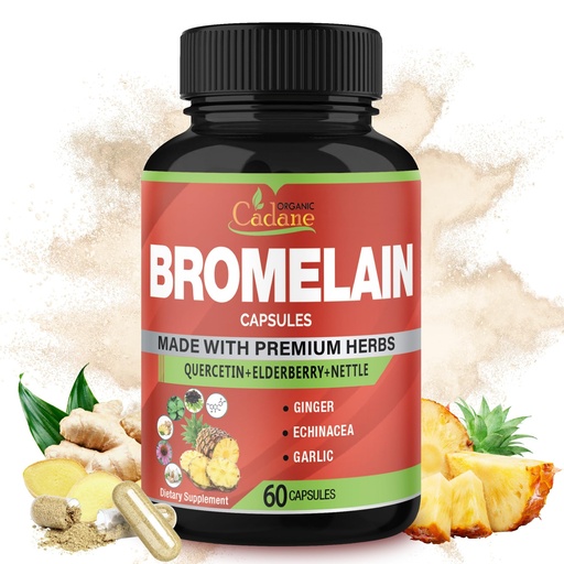 [BRSRAAIFBYCBMA3J] Organic Cadane Bromelain Extract Capsules, 8in1 with Quercetin, Elderberry, Nettle, Ginger, Echinacea, Garlic, Black Pepper - Support Digestion Health & Immune System - 60 Capsules