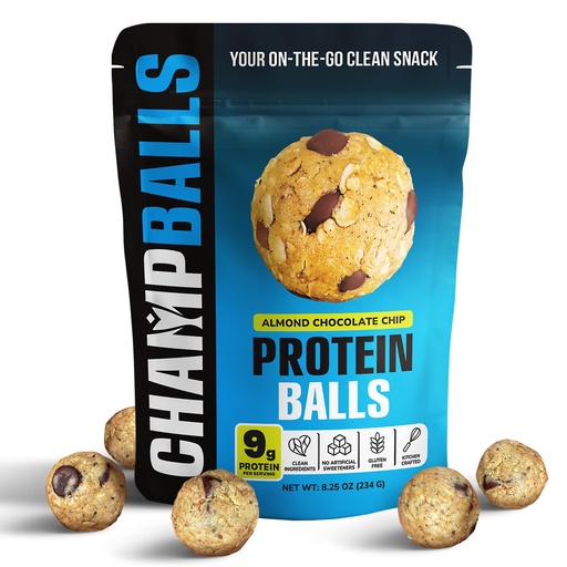 [BRSRGGDYA4ARAFDB] ChampBalls Protein Balls (Almond Chocolate Chip), High Protein Snacks On The Go, Low Sugar Healthy Snacks for Adults, Gym Snack, Post Workout Energy Balls, Gluten Free (18 Count)