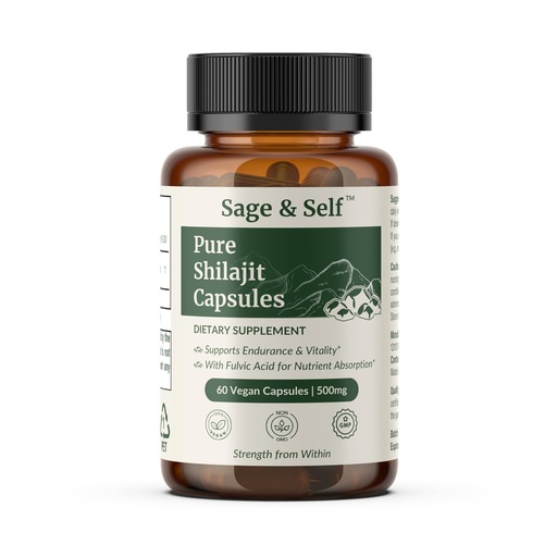 [BRSREEDRBUFBYCA3] Sage & Self Pure Shilajit Capsules – Purified Shilajit Extract (40% Fulvic Acid) – 500 mg Per Capsule – Vegan Herbal Supplement (60 Capsules)