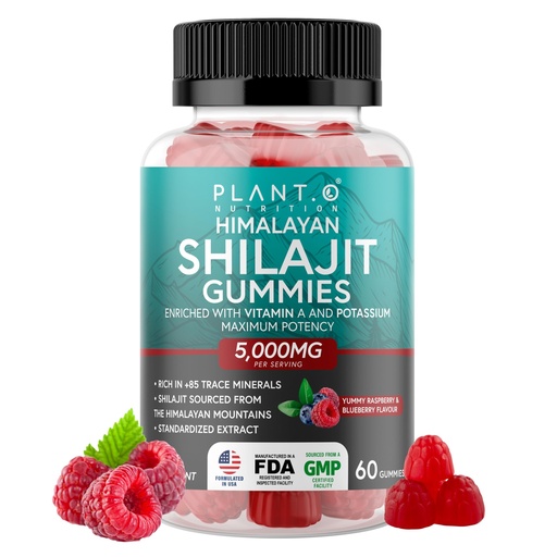 [BRSREY3RDIIGAGTX] Shilajit Gummies for Men & Women | 5000mg Extra Stength Pure Himalayan Extract 100% Natural Raspberry Flavor | 85+ Trace Minerals & Fulvic Acid to Enhance Energy and Immune Support, 60 Ct