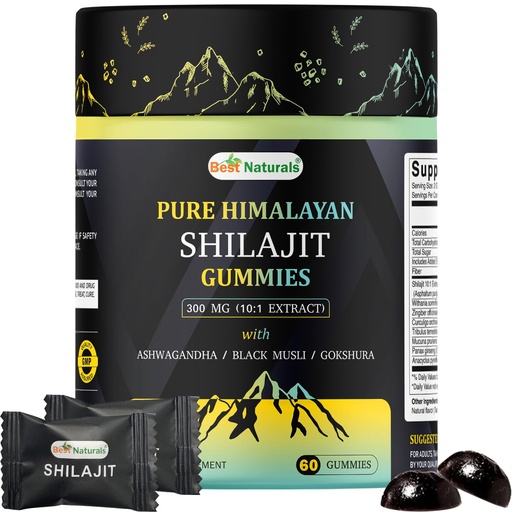 [BRSRACANA54A2YIZ] Best Naturtals Shilajit Gummies from Himalayan - 60 ct - Made with Ashwagandha, Black Musli, and Gokshura