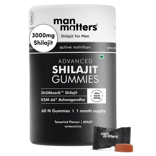 [BRSREFQYDENAAA32] Man Matters Himalayan Shilajit Gummies 3000mg | Lab Tested | No Added Sugar | Ashwagandha, Gokshura | 75% + Fulvic Acid & 85+ Trace Minerals | Shilajit for Men | Non-GMO | 100% Natural | 60 Gummies