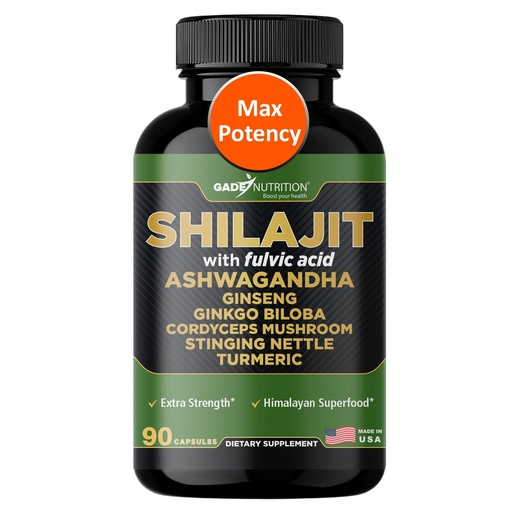 [BRSREYAZPN5QGEY6] Gade Nutrition Pure Himalayan Organic - Shilajit Capsules - Premium Shilajit for Men and Women - with Ashwagandha Ginseng Cordyceps Mushroom Ginkgo Biloba Turmeric and Stinging Nettle - Made in USA