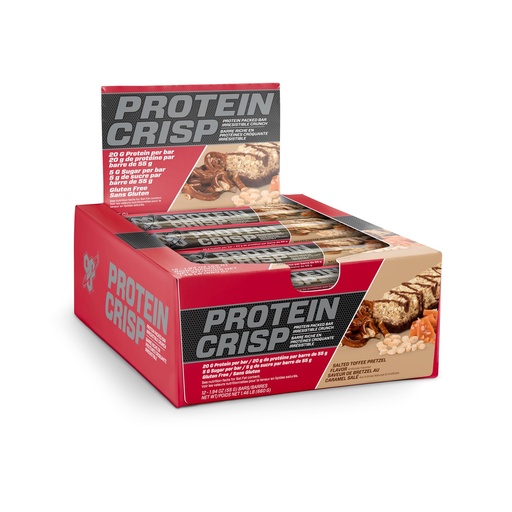 [BRSWKHYRAB5R22DA] BSN Protein Crisp Bar, Salted Toffee Pretzel, 20 Gram Protein Snack Bars with Whey and Fiber, Gluten-Free Crunchy Energy Bars for Workout, Fitness, On-the-Go, 12 Count