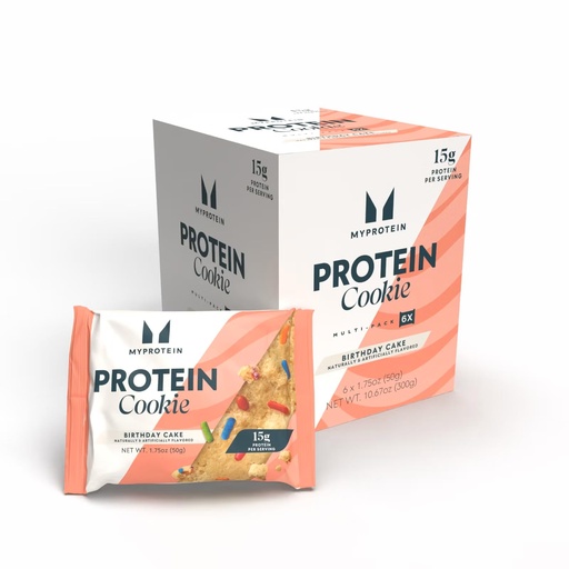 [BRSREAYKB4NRSET4] Myprotein Baked Protein Cookie, Birthday Cake Flavor, High Protein Snack with 60g Protein Per Box (15g Per Cookie), 6 Soft-Baked 60g Cookies, Delicious Post-Workout Treat, 210 Calories Each