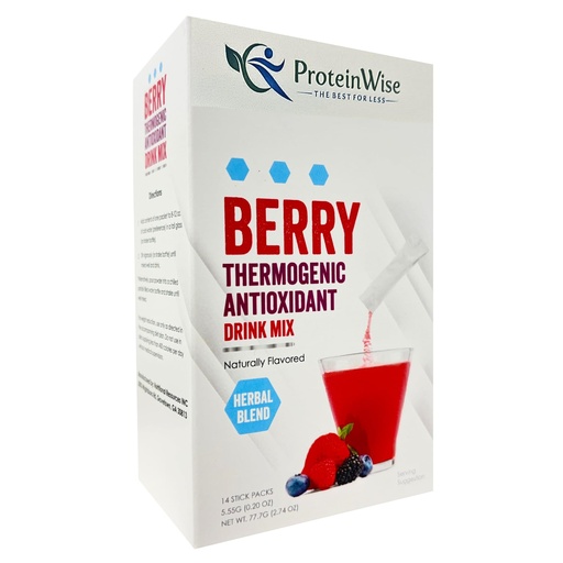 [BRSRACT6B4PQ2HLP] Proteinwise - Meta Booster Thermogenic Antioxidant Drink Mix - Berry- 14 Stick Packs