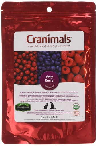 [BRSWIYI4A4IAEDTA] Cranimals Very Berry Antioxidant Superfood Berry Powder for Dogs and Cats - Natural Antioxidant Boost from Cranberries, Raspberries, and Blueberries, 120 g/ 4.2 Oz Bag