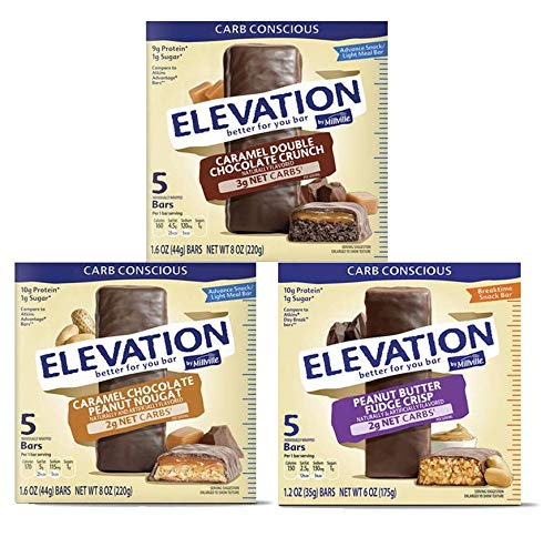 [BRSWGGD5BEMAA3A7] Millville Elevation Protein Bars Snack Bundle, 3 Variety Flavors in One Pack, Chocolate Energy Protein Bars, Chewy Choco Energy Snack Bars for Carb Conscious