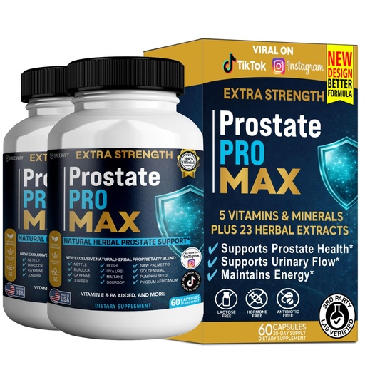 [BRSRGA34OQFWKGTG] Prostate Pro Max, Natural Herbal Support Supplement, 60 Capsules, 30-Day Supply (2)