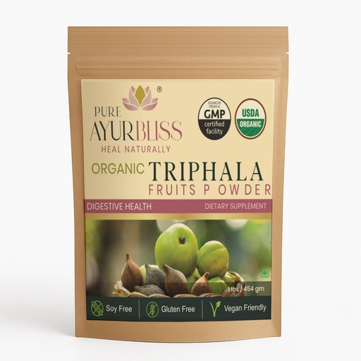 [BRSRGZTRDIDRYETP] 100% Organic Triphala Powder, Ayurvedic Blend with Amla and Haritaki Powder, and Bibhitaki for Gut Health, Digestive Health, Body Detox and Internal Cleansing - 16oz