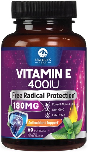 [BRSRACYFOABB43A2] Vitamin E 180 mg Per Serving Softgels - E Vitamin DL-Alpha, Antioxidant-Rich Dietary Supplement for Skin, Heart, and Immune Support, Bottled USA, Easily Absorbed, Non-GMO & Gluten Free - 60 Softgels