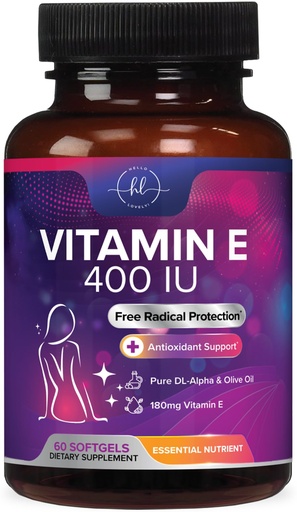 [BRSRACYFOUAWE3DD] Vitamin E - 180 mg per Serving - Powerful Hair & Skin Support Supplement - dl-Alpha VitaminE Immune Health Support with Antioxidants - Easily Absorbed GMO & Gluten Free, Bottled in USA - 60 Softgels