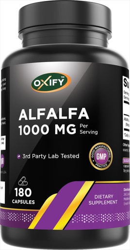 [BRSREAAOBYJQO2QU] Oxify Alfalfa 1000 mg | 180 Capsules | Gluten-Free, Non-GMO | Supplement Made in USA