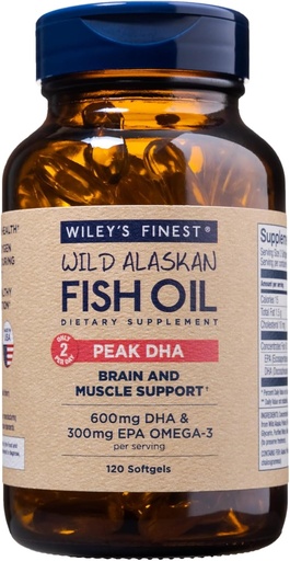 [BRSRMAY3C4MAIYI3] Wiley's Finest Wild Alaskan Fish Oil Peak DHA - 900mg EPA and DHA Omega-3s - 120 Softgels (60 Servings)