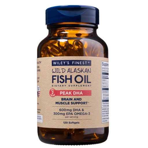 [BRSRMAY3C4MAIYI3] Wiley's Finest Wild Alaskan Fish Oil Peak DHA - 900mg EPA and DHA Omega-3s - 120 Softgels (60 Servings)