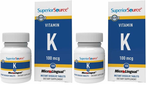 [BRSREAD6C4NAKAY4] Superior Source Vitamin K 100 mcg - Bone Strength & Health Support Supplement - Vitamin K Supplement Aids Blood Health & Calcium Absorption - 30 Sublingual Dissolving Tablets (Pack of 2)
