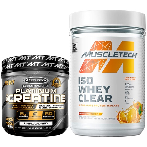 [BRSWYBIQCFYQK3DF] MuscleTech Creatine + Whey Protein Isolate Bundle Platinum Creatine Iso Whey Clear, Orange