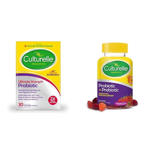 [BRSRAZAYCMMGYDL5] Culturelle Ultimate Strength Probiotic 20 Billion CFUs + Daily Probiotic Gummies 52 Count for Digestive & Immune Health