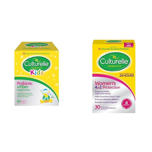 [BRSROCYOBMCGK3TF] Culturelle Kids Probiotic + Fiber Packets (Ages 3+) - 60 Count - Digestive Health & Immune Support & Women’s 4-in-1 Daily Probiotic Supplements for Women - Supports Vaginal Health