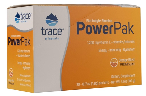 [BRSWIHALOAOAAYL4] Trace Minerals Electrolyte Stamina Power Pak 1200 Mg Vitamin C Non-GMO, 30 Count, Organic Cane Sugar, Concentrace, Hydration, Dehydration.